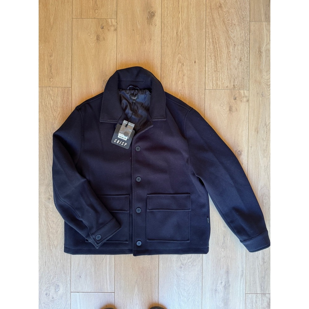 NWT Crisp Los Angeles Wool Blend Jacket Mens Navy Blue Button Front Coat L